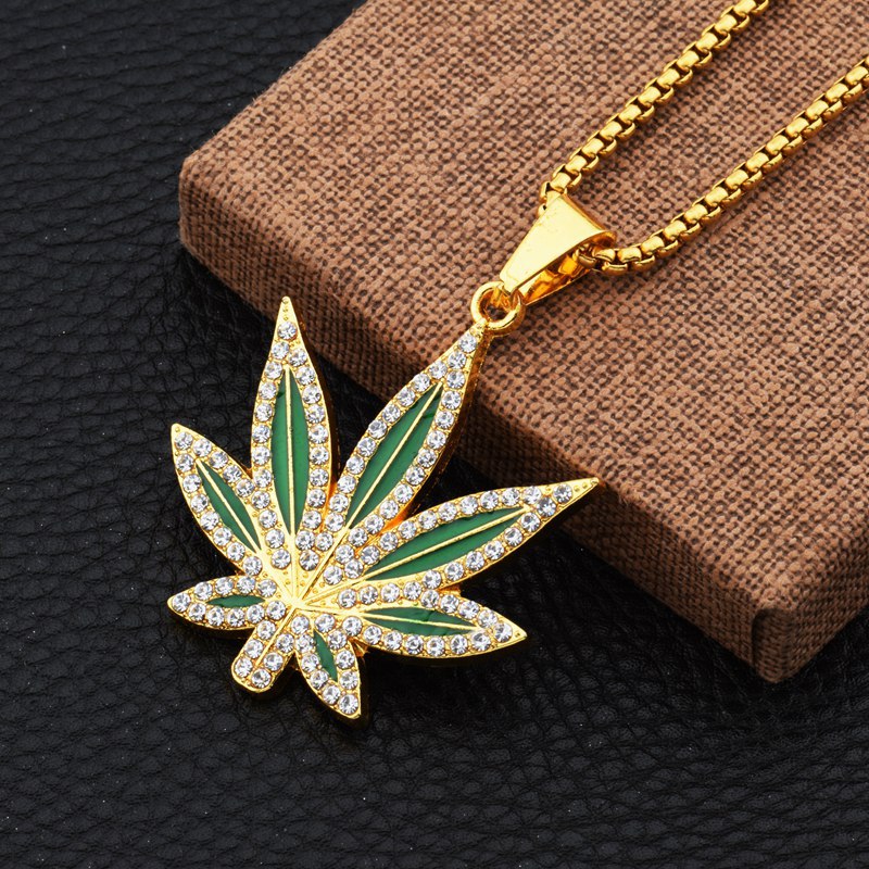 Rhinestone Weed Pendant Neckla - Dry Herb Vaping Accessories reseña y precio