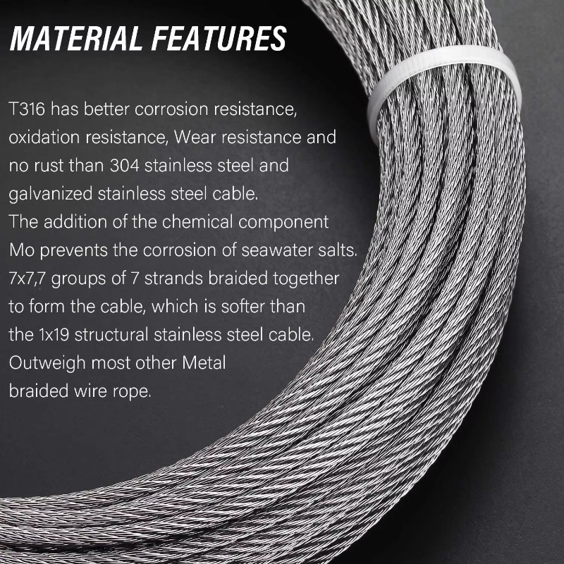Wire Rope 7X19 Diameter 3.18mm - Stainless Wire Ss316 reseña y precio